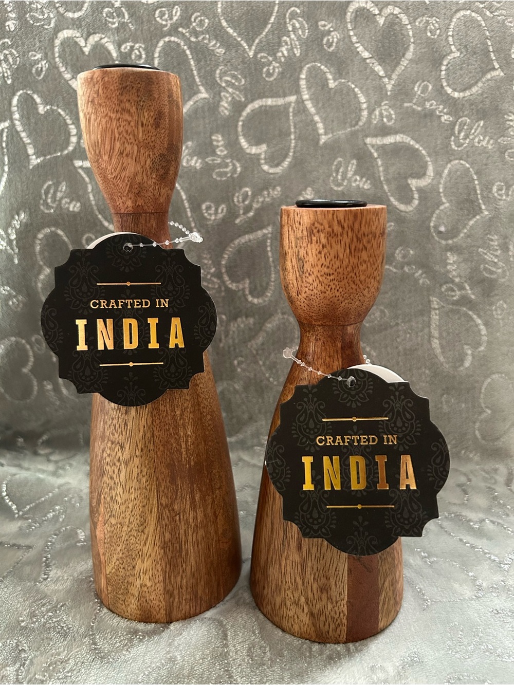 NWT A Set of Handcrafted Wooden Candleholders - Natural Brown